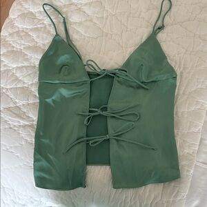 Zara Green Satin-Look Tie-Front Spaghetti Strap Cami